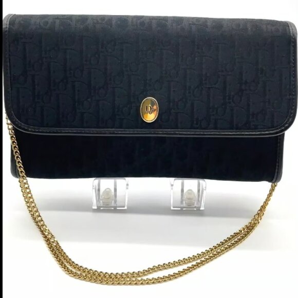 AUTHENTIC CHRISTIAN DIOR BLACK CANVAS SHOULDER BAG - Picture 1 of 13